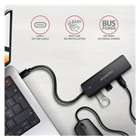 AXAGON HUE-C2C, 4× USB 5Gbps TRAVEL hub, 2× USB-A + 2× USB-C, USB-C napájanie, 19 cm USB-C kábel