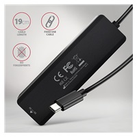 AXAGON HUE-C2C, 4× USB 5Gbps TRAVEL hub, 2× USB-A + 2× USB-C, USB-C napájanie, 19 cm USB-C kábel
