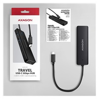 AXAGON HUE-C2C, 4× USB 5Gbps TRAVEL hub, 2× USB-A + 2× USB-C, USB-C napájanie, 19 cm USB-C kábel