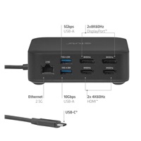 Club3D Dokovací stanice USB-C 12v1, 2xHDMI, 2xDP, 2xUSB-C, 1xUSB-C PD, 3xUSB, 1xRJ45, 1x3.5mm, černá