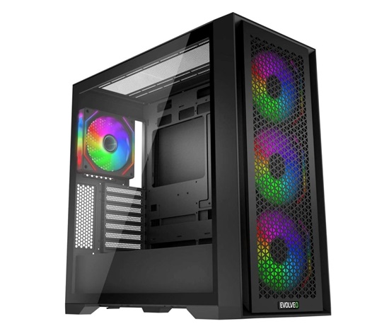 EVOLVEO Rhino, skříň eATX/ATX, 4x ARGB ventilátor 120mm, boční panel temperované sklo + mřížkovaný přední panel