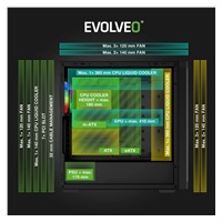 EVOLVEO Scorpio, skříň eATX/ATX, 4x ARGB ventilátor 120mm, boční panel temperované sklo + mřížkovaný přední panel