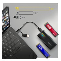 AXAGON EEM2-SD2B, USB-C 10Gbps externí box s displejem pro M.2 NVMe/SATA SSD, bezšroubkový, černý