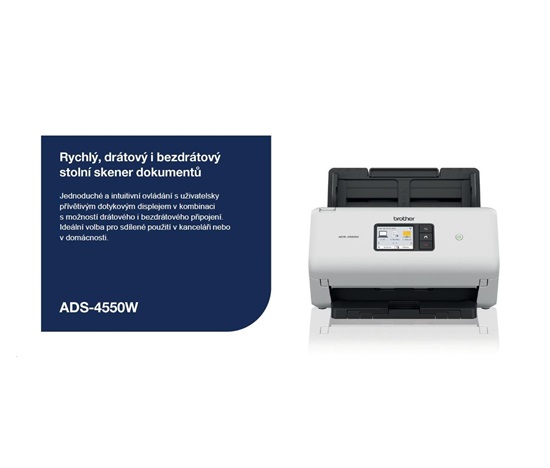 BROTHER skener ADS-4550W DUALSKEN A4 35ppm/70dual 600x600 60ADF USB LAN WIFI - display 7.1cm