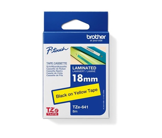BAZAR - BROTHER TZE641 - kazeta TZ šířky 18mm, laminovaná TZE-641, žlutá/černé písmo - Poškozený obal (Komplet)