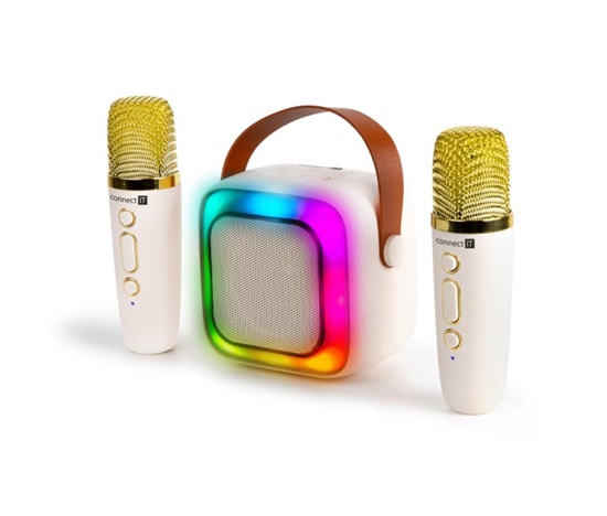 CONNECT IT Karaoke party reproduktor 2Mic, bezdrátový + 2x mikrofon, béžová