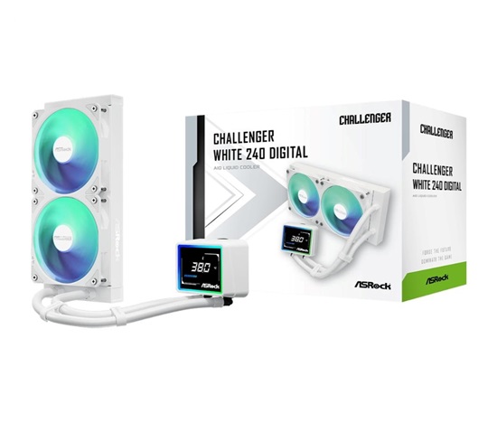 ASROCK Vodní chladič Challenger White 240 Digital, 2x120mm, ARGB, LGA1851, AM5, bílá