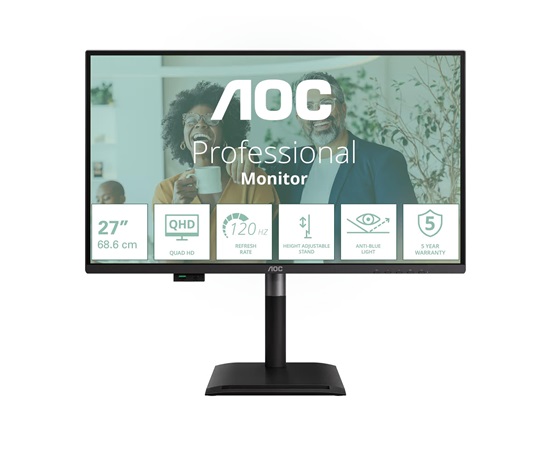 AOC MT IPS LCD WLED 27" Q27P4CV - IPS panel, 2560x1440, 120Hz, HDMI, DP, RJ45, USB-C, USB Hub, Pivot, repro