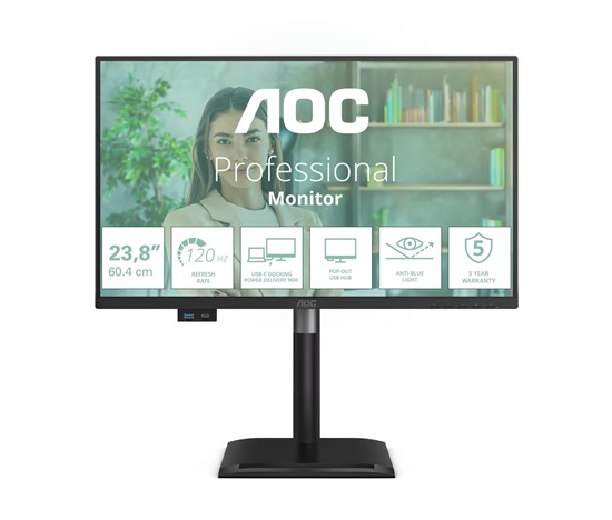 AOC MT IPS LCD WLED 23,8" 24P4CV - IPS panel, 1920x1080, 120Hz, HDMI, DP, USB-C, USB Hub, RJ45, Pivot, repro