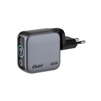 VERBATIM Mini GaN Nabíječka s displejem 65W, 2xUSB-C, 1xUSB-A, šedá