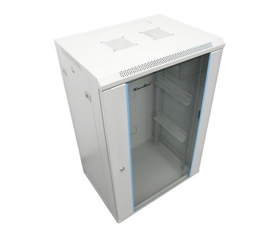 BAZAR - XtendLan 19" nástěnný rozvaděč 22U 600x450, nosnost 60 kg, skleněné dveře, svařovaný, šedý - Poškozený obal (Kom