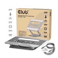 Club3D Nastavitelný hliníkový stojan pro notebook s USB-C hubem na 2xUSB, 1xHDMI, 2xUSB-C, 1xRJ45, 360°, 100W, 4K60Hz
