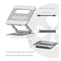 Club3D Nastavitelný hliníkový stojan pro notebook s USB-C hubem na 2xUSB, 1xHDMI, 2xUSB-C, 1xRJ45, 360°, 100W, 4K60Hz