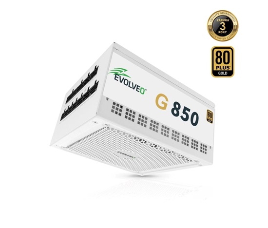 EVOLVEO G850, zdroj 850W, 80+ GOLD, ATX 3.1, aPFC, 140 mm ventilátor, plně modulární, záruka 3 roky, bílý