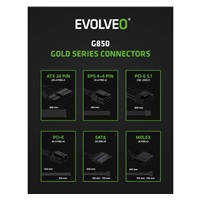 EVOLVEO G850, zdroj 850W, 80+ GOLD, ATX 3.1, aPFC, 140 mm ventilátor, plně modulární, záruka 3 roky, bílý