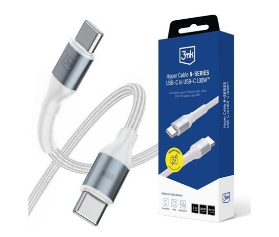 3mk Hyper Cable N-SERIES C to C 2m PD 3.0 QC 3.0 20V/5A 100W White
