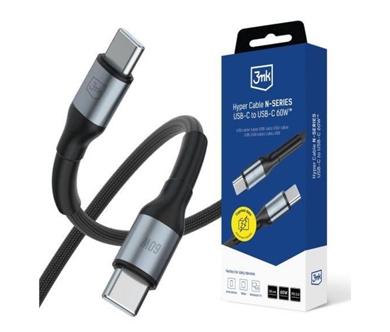 3mk Hyper Cable N-SERIES C to C 50cm PD 3.0 QC 3.0 20V/3A 60W Black