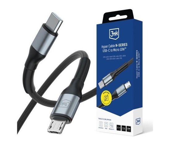 3mk Hyper Cable N-SERIES C to Micro 3m QC 3.0 5V/2A 10W Black