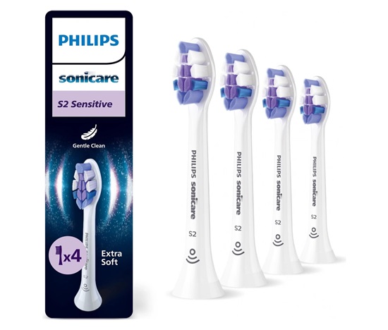 Philips HX6054/87 Sonicare Sensitive S2 4 ks, náhradní hlavice, standardní hlavice, nasazovací, bílá