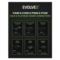 EVOLVEO P1200, zdroj 1200W, 80+ PLATINUM, ATX 3.1, aPFC, 140 mm ventilátor, plně modulární, 3 roky záruka, černý