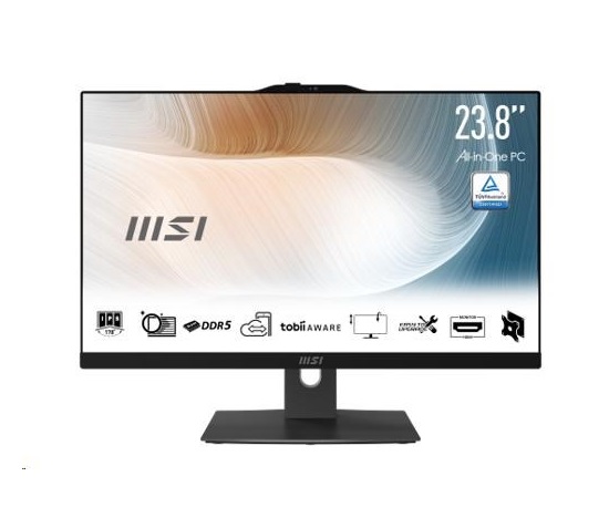 MSI PC AiO Modern AM242P 1M-2088XEU, Core 5 120U, 23.8 FHD, Anti-Glare, Non-Touch, 16GB, 512GB SSD, N/A, No OS, Black