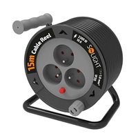 Solight prodlužovací přívod na bubnu 15m, 3 zásuvky, černý kabel, 3x 1,0mm2