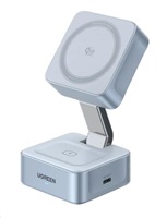 UGREEN magnetická bezdrátová nabíječka 2v1 MagFlow Qi2.2, 25W, MagSafe, stříbrná