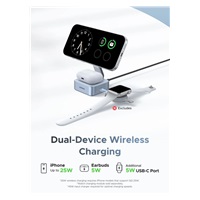 UGREEN magnetická bezdrátová nabíječka 2v1 MagFlow Qi2.2, 25W, MagSafe, stříbrná