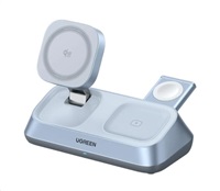 UGREEN magnetická bezdrátová nabíječka 3v1 MagFlow Qi2.2, 25W, MagSafe, stříbrná