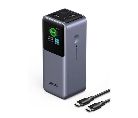 UGREEN powerbanka s rychlým nabíjením 20000mAh 3-port s displejem, Li-ion, 130W, 2x USB-C, 1x USB-A, stříbrná