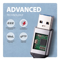AXAGON ADE-AM30, USB-A Gigabit Ethernet adaptér s integrovaným sieťovým CAT6 káblom RJ-45 (3 m)