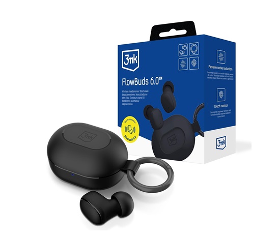3mk bezdrátová stereo sluchátka FlowBuds 6.0 black, nabíjecí pouzdro, černá