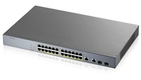 Zyxel GS1350-26HP 26portový inteligentný spravovaný CCTV PoE switch, dlhý dosah, 375W, 24x GbE, 2x combo RJ45/SFP