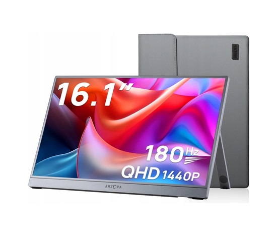 Arzopa Z3FC Portable Monitor 16.1" 180hz IPS 2K 1440P Metal Housing Přenosný monitor + pouzdro, šedý