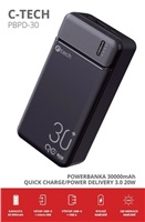 BAZAR - C-TECH Powerbanka 30000mAh, Li-Pol, 20W, USB-C/USB-A/micro USB, poškozený obal