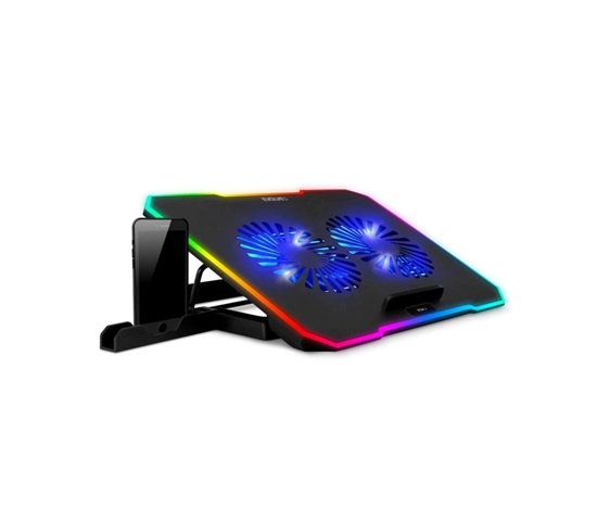 EVOLVEO CoolPro, chladící podložka pod notebook, 2x ventilátor, RGB podsvícení, černá