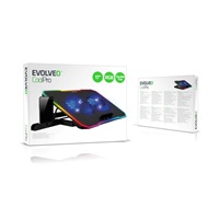 EVOLVEO CoolPro, chladící podložka pod notebook, 2x ventilátor, RGB podsvícení, černá