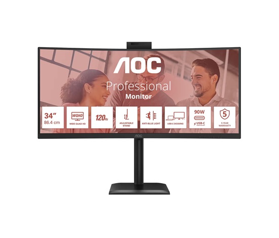 AOC MT VA 34" CU34E4CW - VA panel, 3440x1440, 120Hz, HDMI, DP, USB-C, posk obal