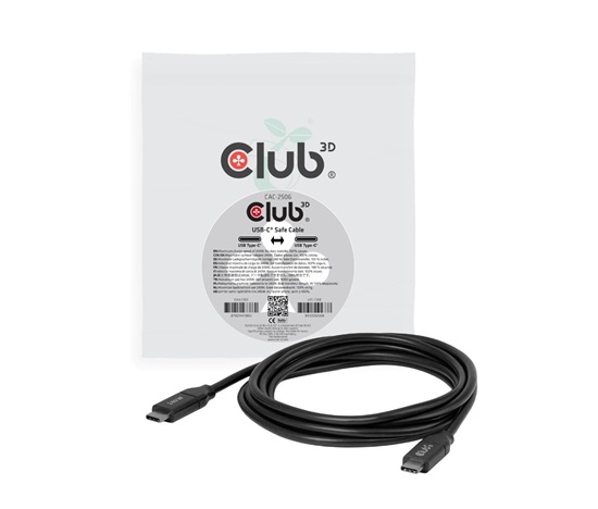 Club3D Kabel USB-C, 240W, 2m, černá, Data Blocker pro bezpečné nabíjení