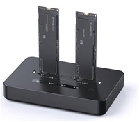 GEMBIRD dokovací stanice pro stolní počítače DD2-U3M2, USB-C, 2x M.2 SATA, NVMe SSD, černá