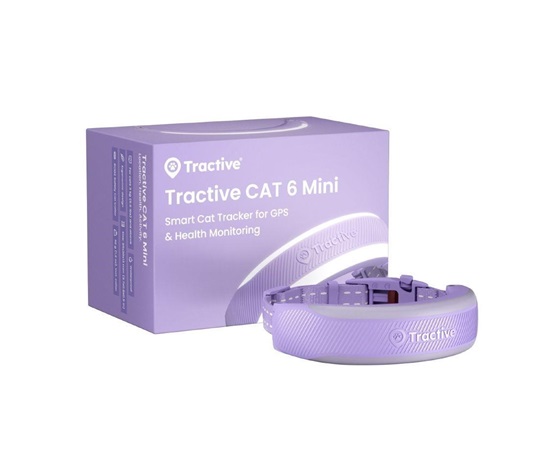 Tractive CAT 6 Mini – chytrý GPS lokátor pro kočky a monitor zdraví s integrovaným obojkem - levandulový