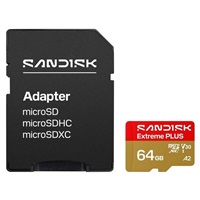 SanDisk MicroSDHC karta 64GB Extreme PLUS (R200/W90MB/s, UHS-I V30, Rescue Pro Deluxe) + adaptér