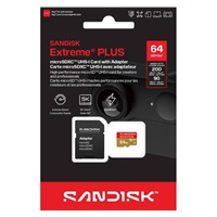 SanDisk MicroSDHC karta 64GB Extreme PLUS (R200/W90MB/s, UHS-I V30, Rescue Pro Deluxe) + adaptér