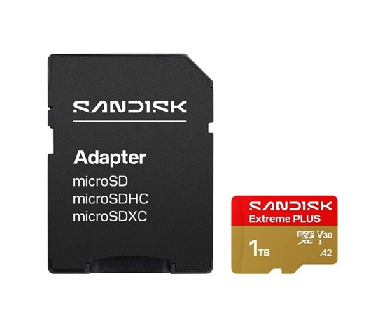 SanDisk MicroSDHC karta 1TB Extreme PLUS (R250/W170MB/s, UHS-I V30, Rescue Pro Deluxe) + adaptér
