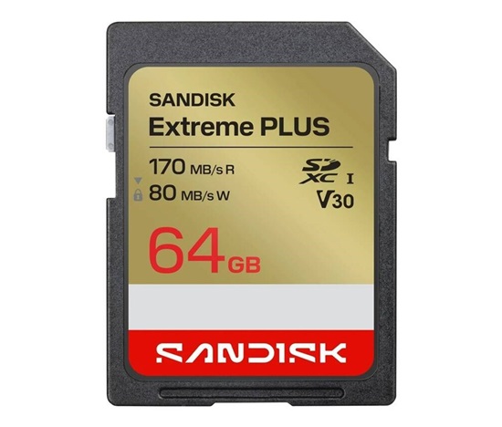 SanDisk SDXC karta 64GB Extreme PLUS (R170/W80 MB/s Class 10, UHS-I U3 V30)