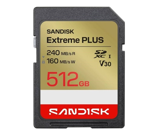 SanDisk SDXC karta 512GB Extreme PLUS (R240/W160 MB/s Class 10, UHS-I U3 V30)