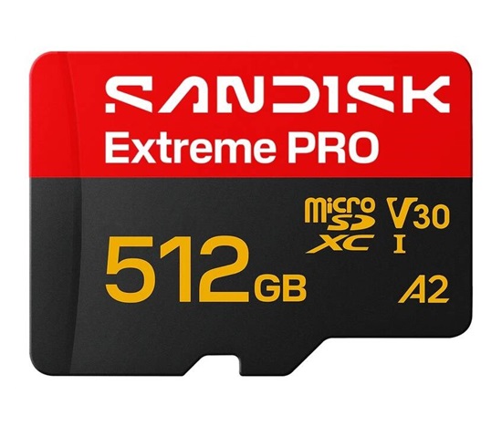 SanDisk micro SDXC Extreme PRO 512GB UHS-I U3 (250R/170W MB/s, UHS-I U3 V30) + adaptér
