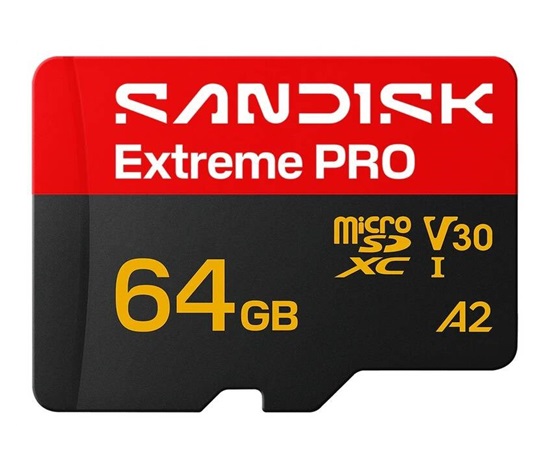 SanDisk micro SDXC Extreme PRO 64GB UHS-I U3 (200R/90W MB/s, UHS-I U3 V30) + adaptér