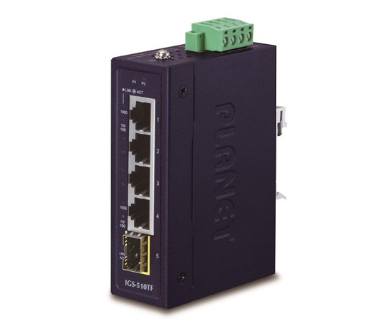 Planet IGS-510TF Switch průmyslový, 4x 1000Base-t, 1x SFP, dual power, 9-48VDC, -40 +75°C