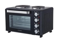 ORAVA Elektra X48 elektrická trouba s dvouplotýnkou 48 l černá, 2600 W, otočný rožeň, litinové plotýnky